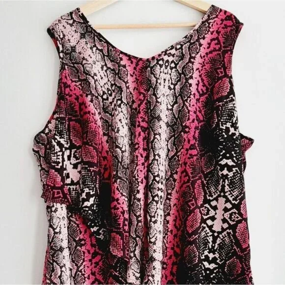 PENNINGTONS Asymmetric Sleeveless High Low Hem Top Pink Snake Print Sz 2X - Picture 3 of 10